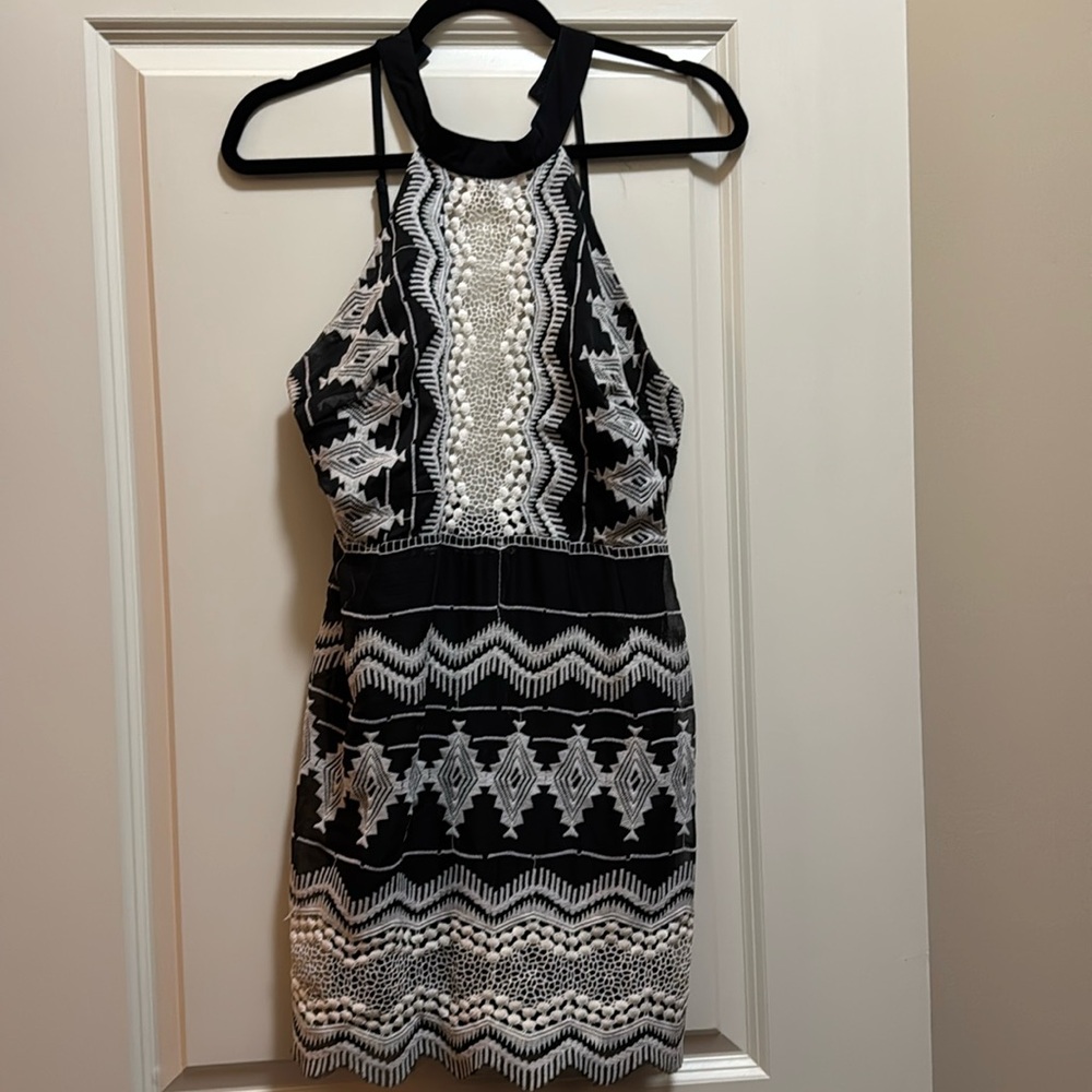 Dress Forum black and cream halter mini dress